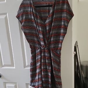 Maje Red and Gray Ruched Mini Sundress